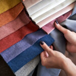 Choosing upholstery fabric color and texture in a store